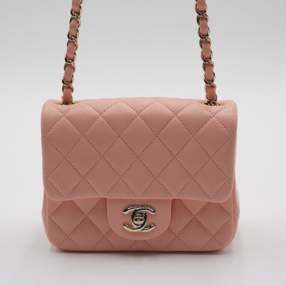 Pre-owned CHANEL Pink Matelassé Leather Mini Square Flap Crossbody Bag - Picture 1 of 5